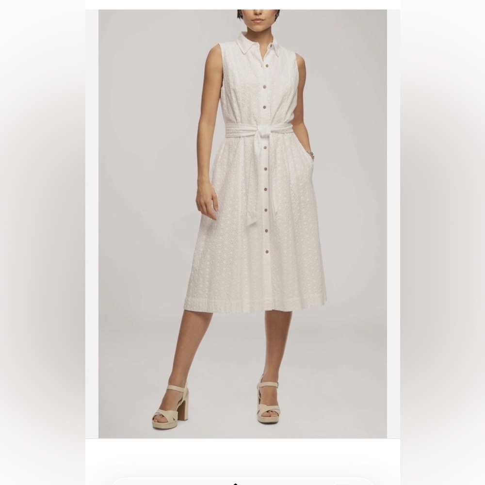 Anne Klein Sleeveless Button-Front Eyelet Midi Dress in White